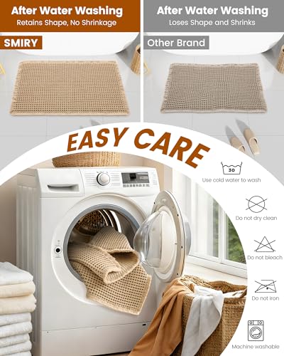 Image of Smiry Waffle Bath Mat 30x20, Extra Soft Absorbent Bathroom Rugs, Non Slip Machine Washable Quick Dry Bath Rugs for Bathroom Floor, Tub, Shower, Home Decor Accessories, Brown