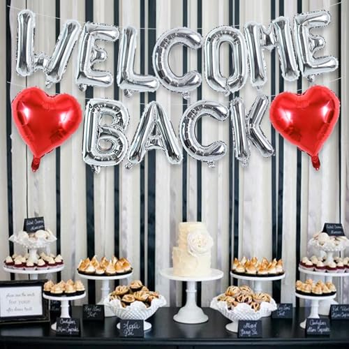 Image of TONIFUL 16 Inch Silver WELCOME BACK Foil Letter Balloons Banner Decoration