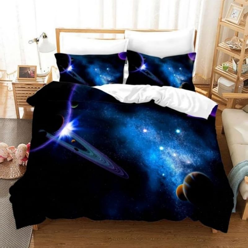 Housse de couette 140x200 microfibre anti-plis système solaire pour lit enfant facile à laver