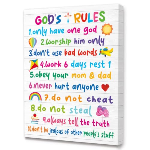 LISTNGBO God's Rules Wall Art for Kids,Christian Chruch Nursery Wall Decor