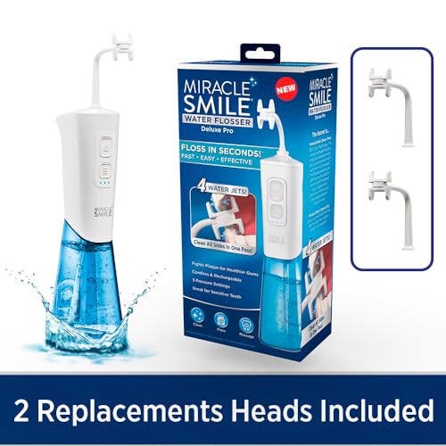 Ontel Miracle Smile Water Flosser for Teeth&Gum Health, Unique H-Shaped Flossing Head&4 Water Jets, Cordless Water Flosser Features 360° Cleaning&3 Pressure Modes, USB Rechargeable Dental Floss, White - Thumbnail 6