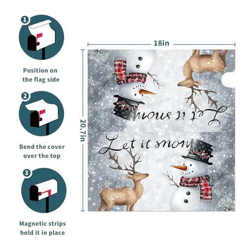 Image of Winter Snowman Deer Mailbox Cover Magnetic Standard Size 21 inchx18 inch Christmas Snowflake Cardinal Decorative Mailbox Covers Winter Holiday Mailbox Wraps Post Letter Box Cover for Home Garden Yard