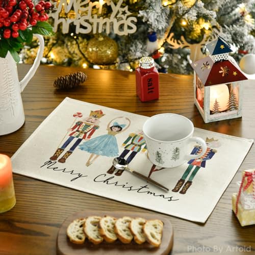 Artoid Mode Nutcracker Merry Christmas Placemats Set of 6, 30 x 45cm Seasonal Winter Merry Xmas Holiday Vintage Washable Table Mats - Image 3