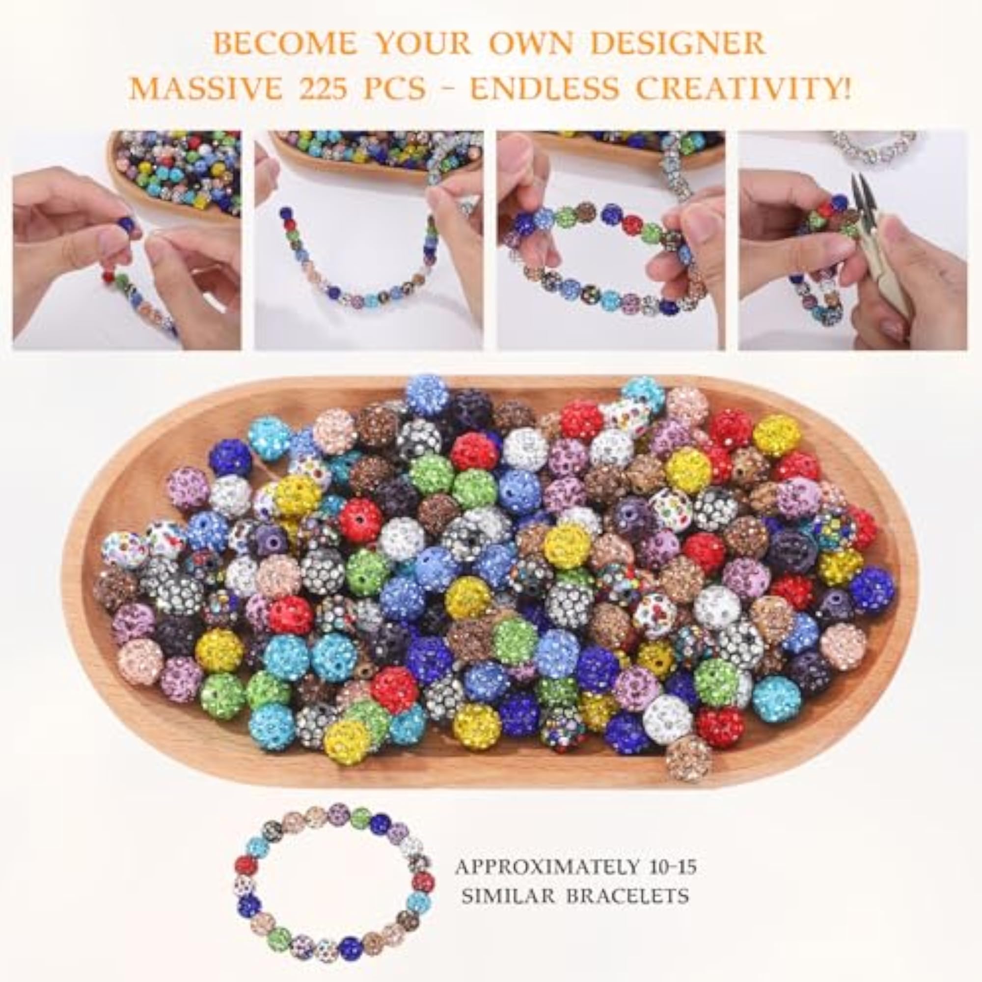 Clay Beads Disco Rhinestone Ball Beads, 10 mm