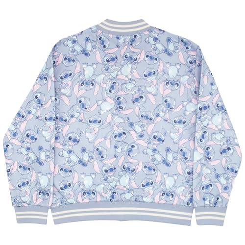 Image of Disney Lilo & Stitch Girl's Zip-Up Varsity Bomber Jacket - Casual Lightweight Coat with Stitch Graphic Print for Kids