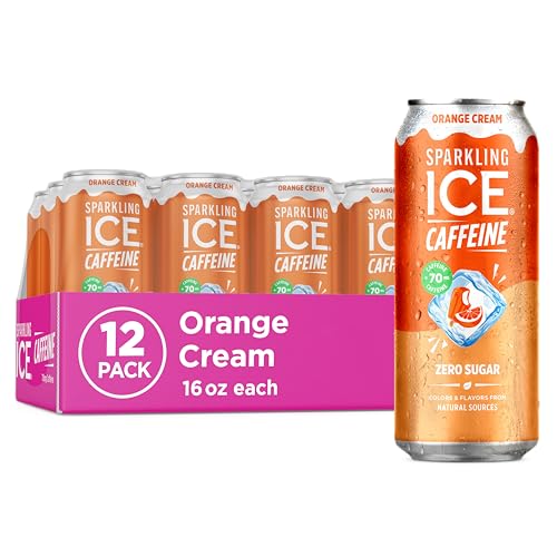 Image of Sparkling Ice Caffeine Soda Shoppe Orange Cream Perfectly Caffeinated Sparkling Water with 70mg Caffeine, Zero Sugar, with Antioxidants and Vitamins, 16 fl oz Cans (Pack Of 12)