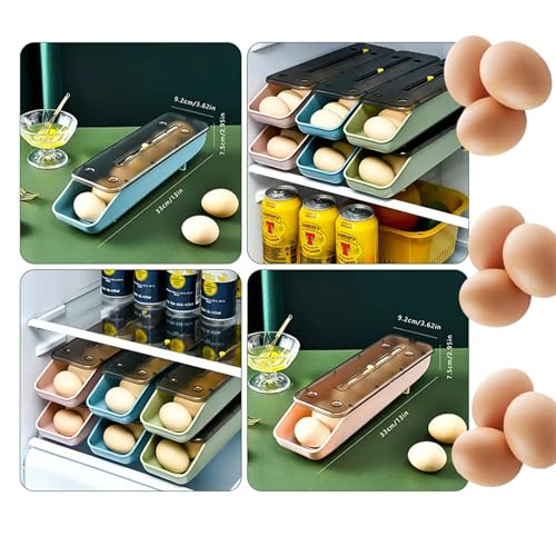 Miniatura 4 de Parence.- Organizador De Frigorífico Cartón De Huevos - Dispensador Apilable Con Fecha Incorporada - Contenedor Para 7 Huevos - Ahorro De Espacio En La Cocina - Color Aleatorio