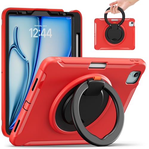 Funda iPad Air 11 M4 que evita pantallas rotas con soporte 360 antirrayas color rojo