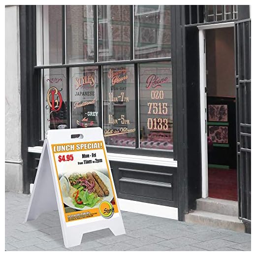 A Frame Sandwich Sign Board Double-Side Poster PVC Blank Board Sidewalk White Sturdy Durable Foldable 19 11/16"x32 11/16" Graphic US Delivery