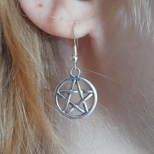 Pentacle Pentagram Drop Goth Earrings with Sterling Silver 925 Hooks