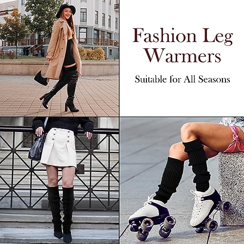 Clothirily Leg Warmers - Fashion Stirrup Leg Warmers Knit Neon Leg Warmers for Women 80s Sports Party Yoga Accessories, Black