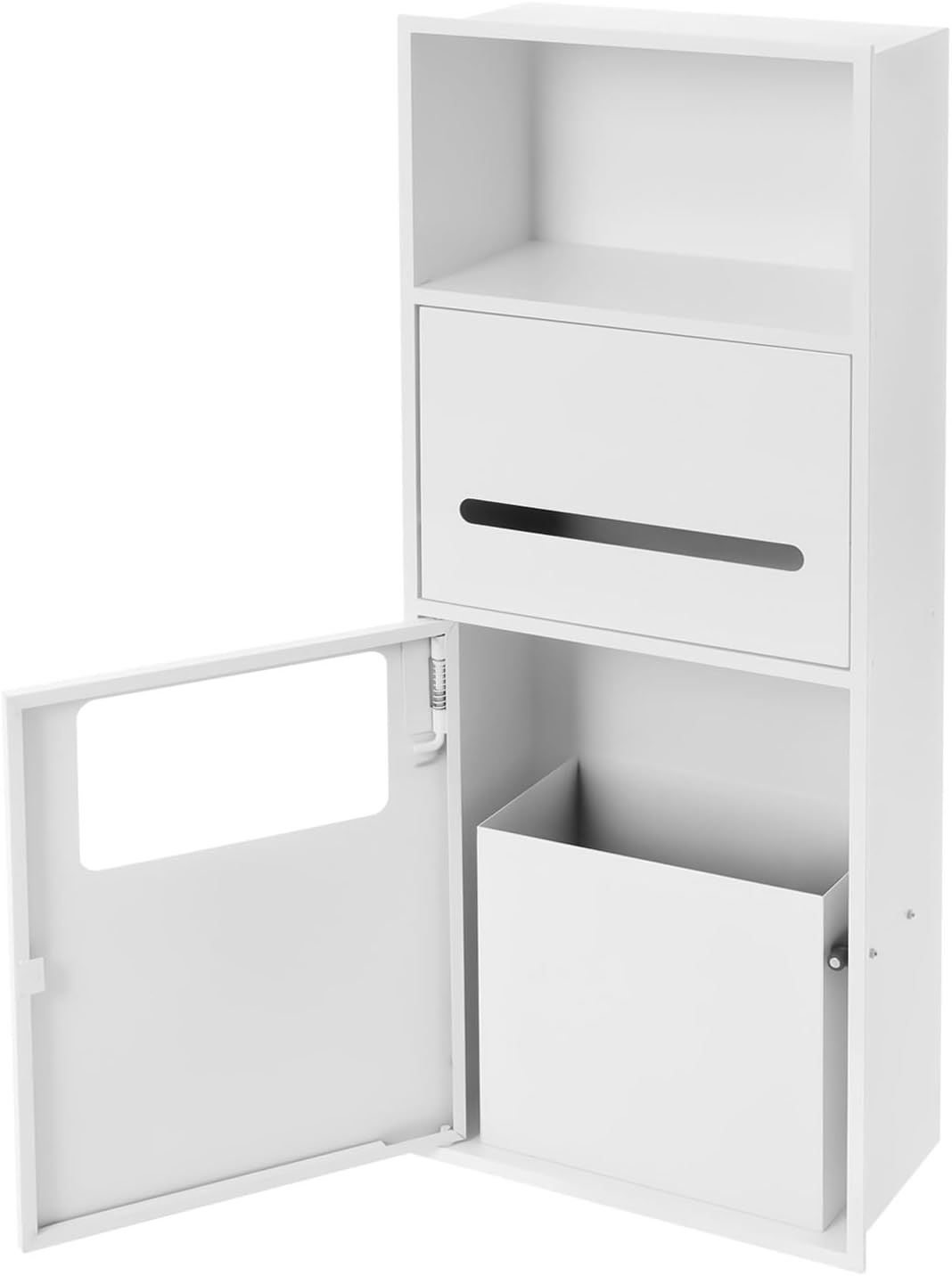 White Recessed Toilet Paper Holder, Shower Niche 304 Stainless Steel Bathroom Trash Can Holder Cabinets, Wall-Inserted Niche Recessed Large Capacity 44Lbs for Bathroom Storage(11.02 x 5.31 x 27.56 in)