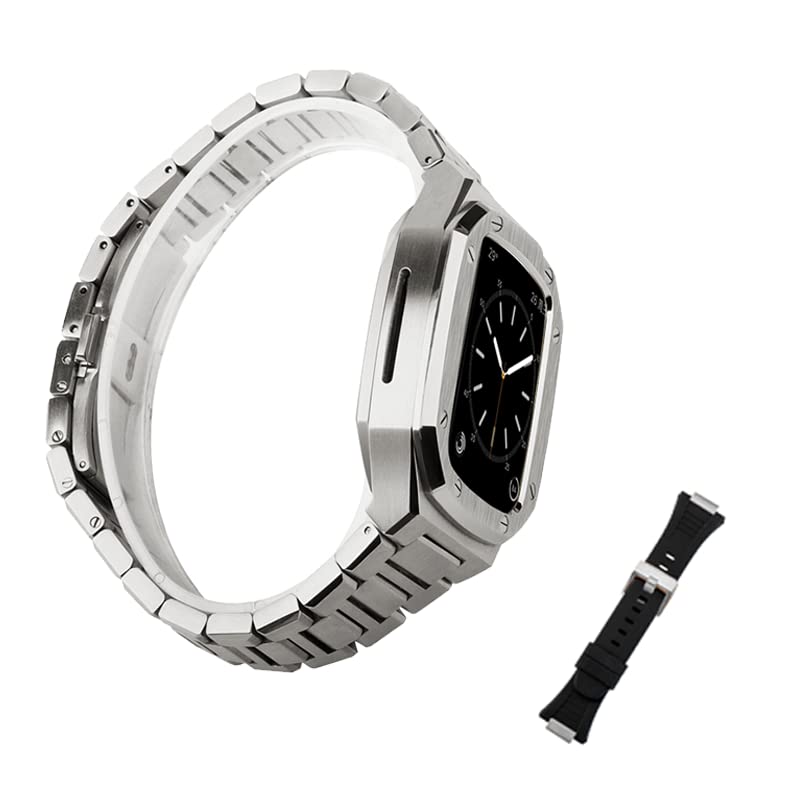 Kit Modification Apple Watch 8 7 6 SE Bracelet Acier Inoxydable Boîtier Caoutchouc 40mm