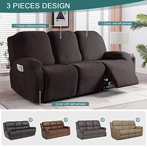 Image of Ruaozz Recliner Sofa Covers Recliner Chair Covers Couch Covers for Reclining Couches with Pockets Washable Furniture Protector with Elastic Bottom (3 Seater, Chocolate)
