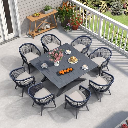 Image of PURPLE LEAF Outdoor Dining Set Squareuare for 8 with Cushions Rattan Grey
