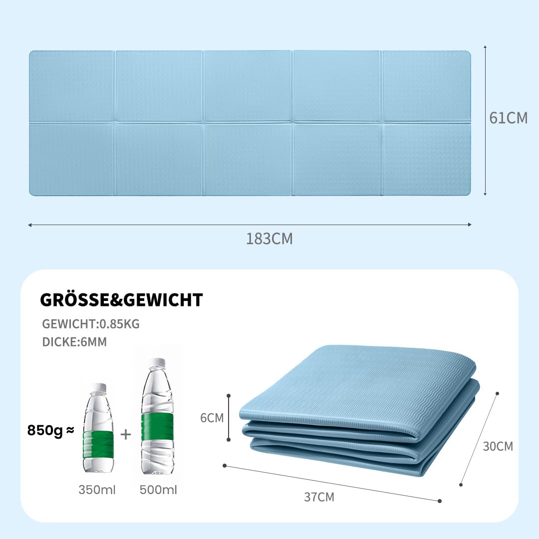 Good Nite Tappetino da yoga pieghevole, antiscivolo, portatile, pieghevole, leggero, per ginnastica, pilates, sport, viaggi, yoga, 183 x 61 x 0,6 cm