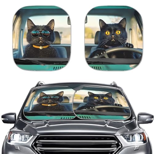 Image of Fashion Cat Car Interior Accessories Sun Protection Easy to Install Automotive Windshield Sunshades Keep Cool UV Rays Protection for Most Sedan Truck Van 28.5 x 25.5 inches