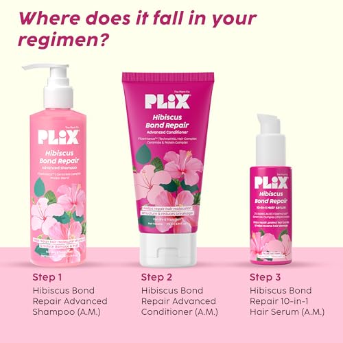 Image of PLIX - THE PLANT FIX Hibiscus Frizz Control Hair Serum 50ml + Bond Repair Advanced Shampoo 200ml | Protects & Smoothes Frizzy Hair | 3x Strength with Fiberhance