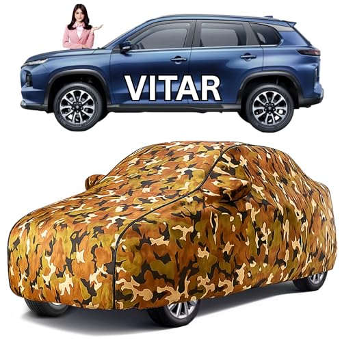 Image of Avecrew 100% Waterproof Car Cover for Grand Vitara All Model & Years (2015-2025) Mirror & Antenna Pocket Triple Stitched, Dustproof Full Body Protection (Heat & UV Resistant,Jungle)