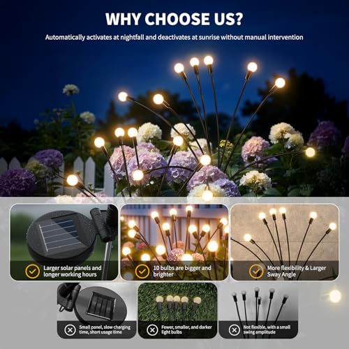 Outdoor Solar Lights Waterproof (2 Pack, 20 LED), Fairy Garden Decor, Fairy Tale Courtyard Decor, Firefly Lights, Solar Garden Lights, Solar Landscape Lights, Gifts for Women Who Have Everything - image 7