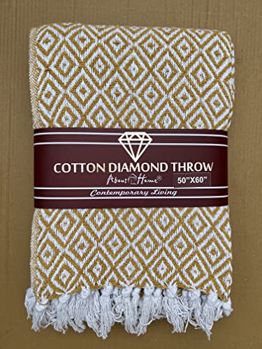 About Home Überwurf aus Baumwolle mit Diamanten, in vielen Größen & Farben (127 x 152 cm, Senf)