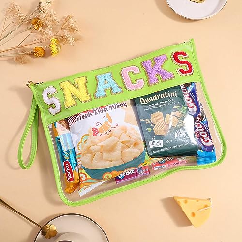 Image of Chenille Letter Clear Bag Purse Multi-purpose Transparent Waterproof Snacks Makeup Tote Bag with Wrist Strap