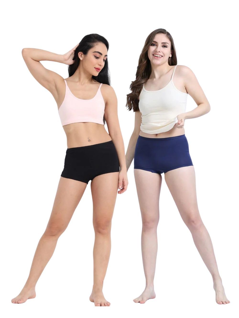 Black and Medieval Blue Organic Cotton Boy Shorts for Women - Pack of 2-image-1