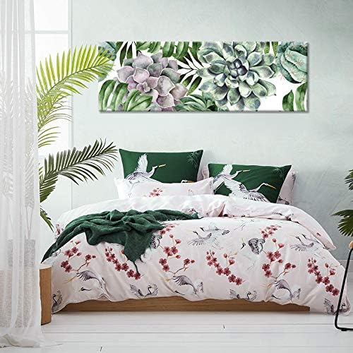 youkuart Wall Art for Living Room Simple Life Green Leaf Painting Wall Art Decor 16" x 48" Framed Canvas Prints Watercolor Giclee with Black Border Ready to Hang for Home Decoration (Green flowers2)