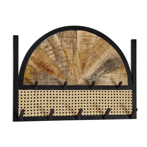 FineBuy Wandgarderobe Mango Massivholz/Rattan 53x40x7,5 cm Design...