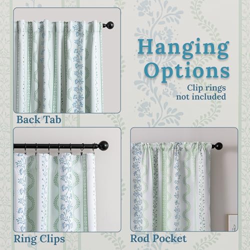 Sage Green Floral Blackout Curtains, Farmhouse Cottage Core Vine Botanical Pattern Drapes, Light Green White Thermal Insulated Room Darkening Curtains for Bedroom Living Room, 96 Inch Long 2 Panels by Lino Rosa - Used condition - Image 5