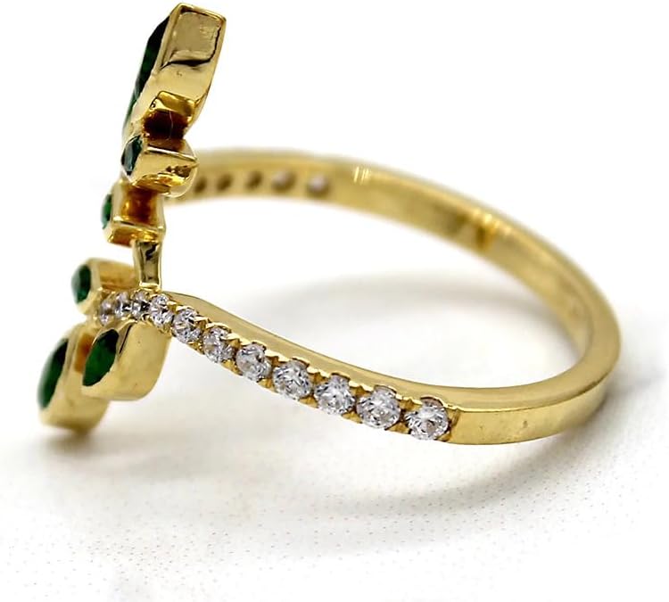 18k Gold Multi Diamond Shining Emerald Leaves Forest Olive Branch Popular Geometric Ring Small Refreshing Tender Leaf Ring CZ Women's Wedding and Engagement Ring Jewelry-Making-Patterns Size 6 - Image 3
