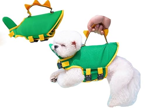 AttRex 可愛い 小中大型犬用ライフジャケット あごのせ 高浮力 ライフセーバー 救命胴衣 調節可能 防水 バックル締め マジックテープ 水泳 水遊び プール 救急服 干しやすい (L,グリーン)