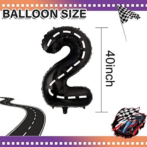 Race Car Balloons Number 240 Inch Big Mylar Foil Racing Number 2 Balloons Black 2nd Birthday Balloons for Boys Car Themed
