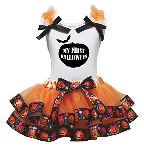 Camiseta de Halloween de calabaza para bebé con falda de pétalos para su primera fiesta de otoño