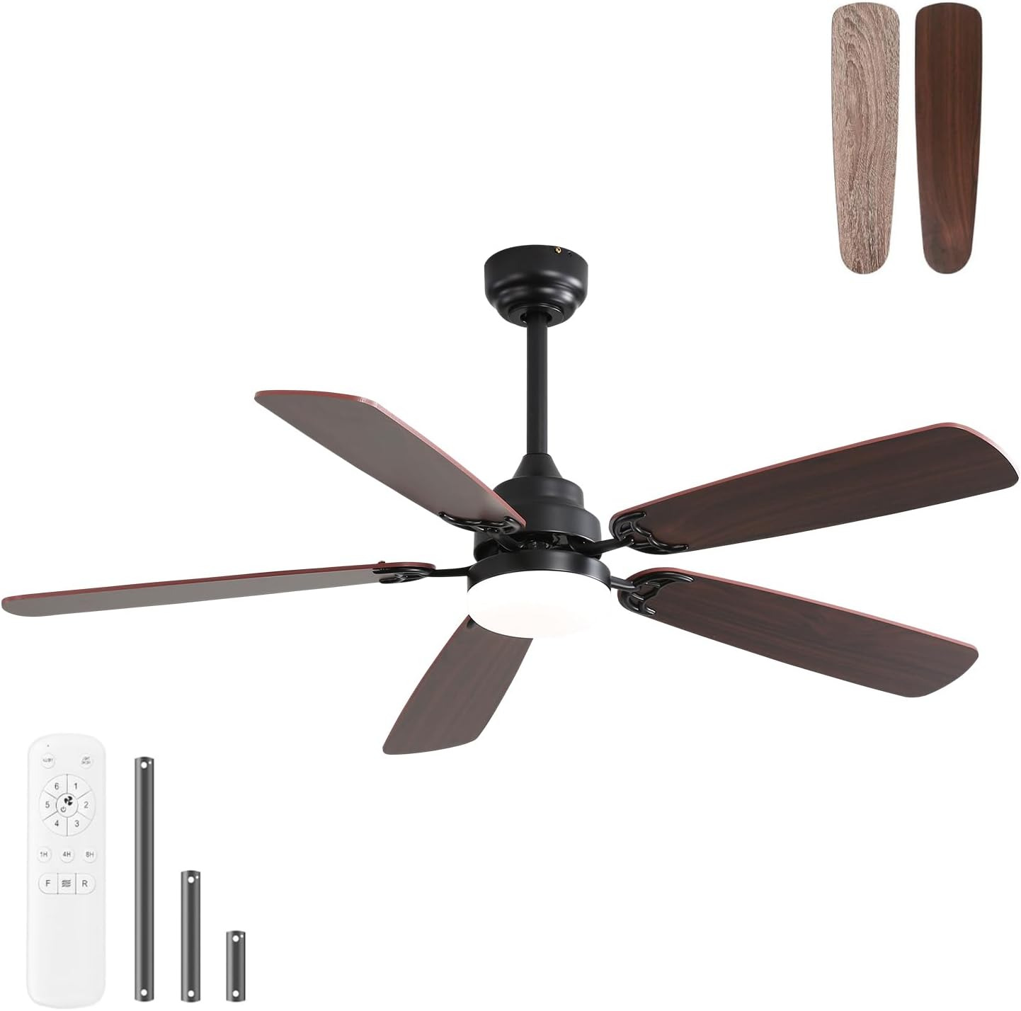52 Inch Classics Ceiling Fan with Dimmable Led Light 6 Speed Wind 5 Blades Remote Control DC Motor for Indoor