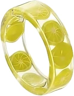 خاتم اكريليك شفاف مزخرف عريض بنمط فاكهة من قطعة واحدة، خاتم عصري مبتكر للصيف، خاتم لطيف عريض مزخرف خفيف الوزن