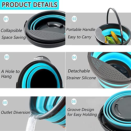 Cubo plegable portátil con asa y colador desmontable para verduras y frutas