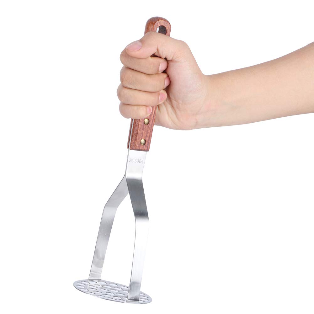 Potato Masher, Stainless Steel Integrated Avocado Masher with rosewood handle, Perfect for Bean, Vegetable, Fruits, Baby Food