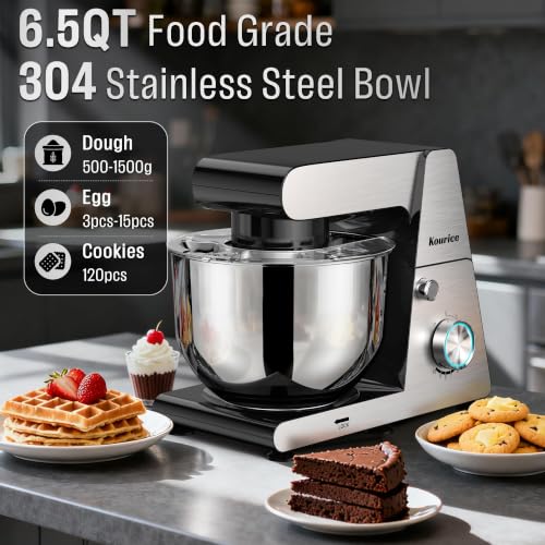 Image of 6.5QT Tilt-Head Stand Mixer, Heavy Duty Pro 10-Speed Electric Mixer, Stainless Steel Cladding & Bowl with Dough Hook, Wire Whisk and Flat Beater for Home Baking, Bread, Cake, Pizza Dough