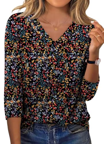 Image of XIEERDUO 3 /4 Length Sleeve Womens Tops V Neck T Shirts Summer Clothes Basic Blouses Dressy Casual 2026 Spring Outfits