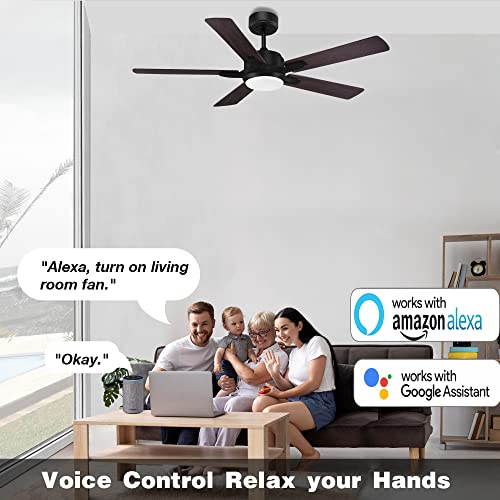 52” Smart Ceiling Fan With Lights Remote Control,Quiet Dc Motor,Outdoor Indoor Modern Ceiling Fans Work With Wifi Alexa App,High Cfm 6 Speed,Dimmable Led Light,Black/Grey For Bedroom Living Room Patio #TOP1