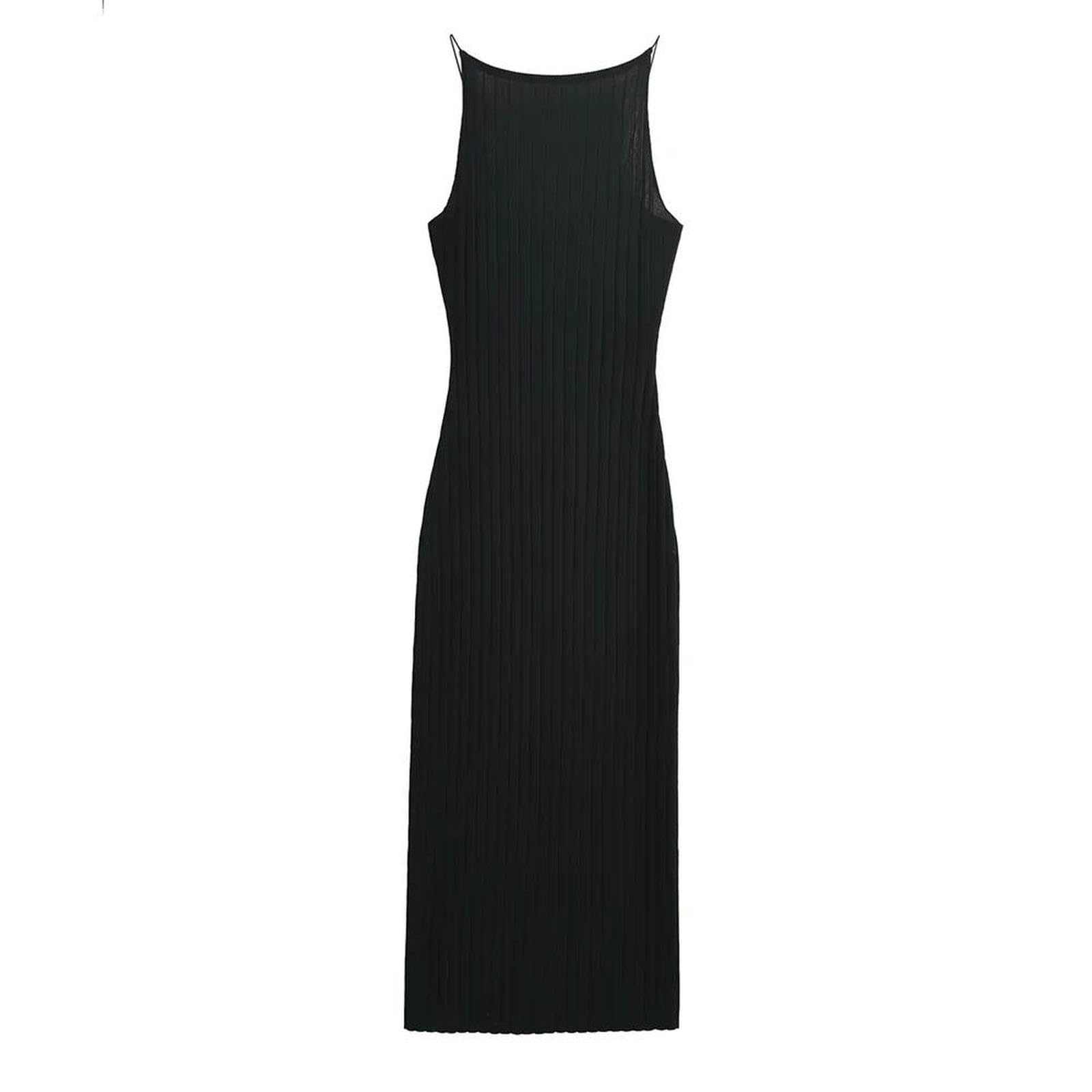 Abito Donna Invernale Donne Estate Sexy Bodycon Maxi Vestito Spaghetti Cinturino in Maglia Aderente A Maniche Strette Abiti Lunghi-Nero-s