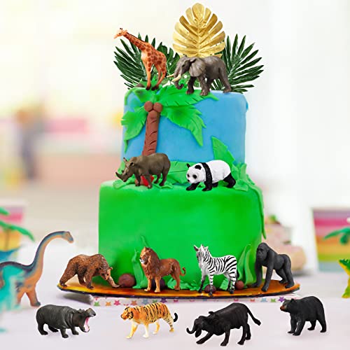 18 Pcs Jungle Cake Toppers 12 Pcs Animals And 6 Pcs Palm Cake Toppers Party Decorations Favors For People Over 15 Years Old #TOP5