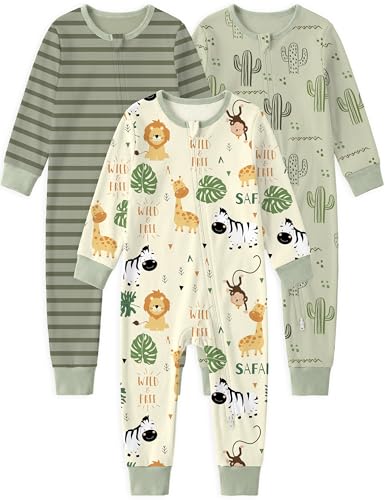 Yoofoss Toddler pajamas 100% Organic Cotton Baby Sleeper for Boys girls 2-way Zipper Footless Romper 3 Pack Baby Pjs 18 Months