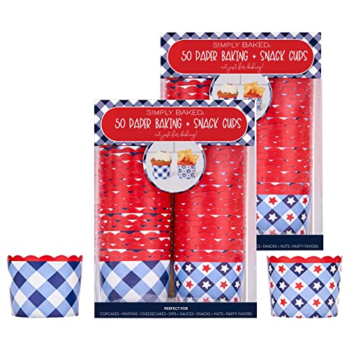 Simply Baked Large 5 Ounce Disposable Paper Baking Cups, 100 Pack Of Cupcake Muffin Wrappers For Baking Or Party, Treats, Candy, And Snack Cups, Patriotic Gingham #TOP12