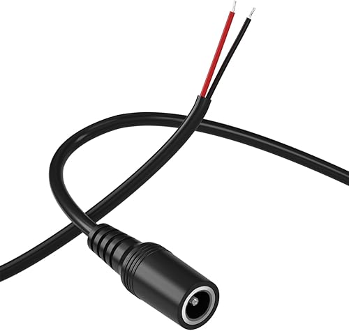 Miniatura 1 de Cable de alimentación de CC, conector de enchufe de barril de CC de 0.083 in x 0.217 in, enchufe hembra de CC a cable desnudo, cable de alimentación
