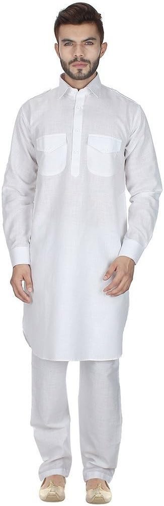 Royal Kurta Men's Pathani Suit Ocassional Linen 38 White