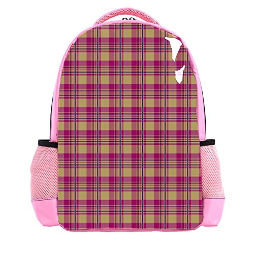 Sac à dos d'école primaire noir rose gris à carreaux multicouche