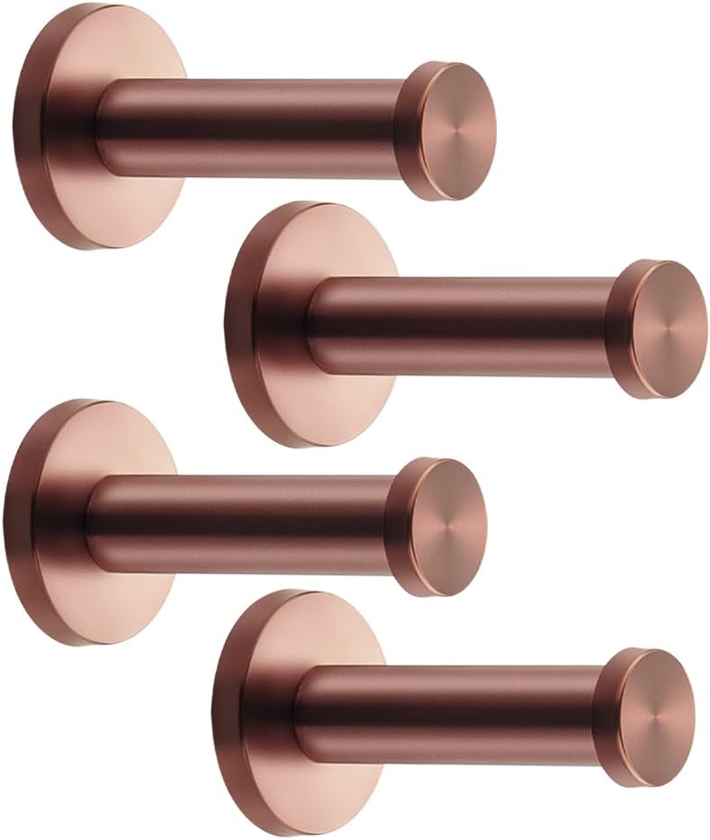 Rose Gold Brushed Stainless Steel Single Heavy Duty Wall Mount Hook, Bath Towel Hooks, Robe Hooks, Coat Hanger, 4 PCS (4 inch,4 PCS)
