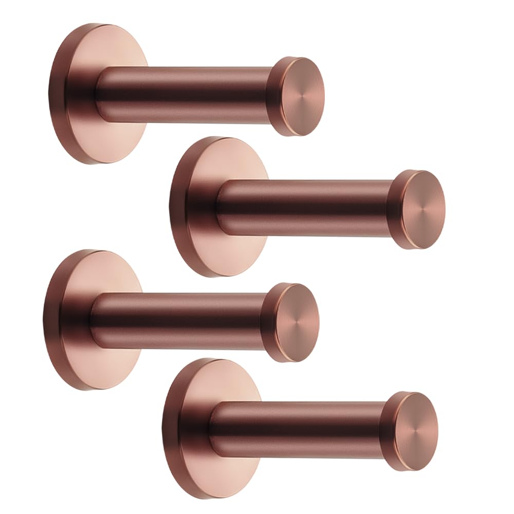 NELXULAS Rose Gold Brushed Stainless Steel Single Heavy Duty Wall Mount Hook, Bath Towel Hooks, Robe Hooks, Coat Hanger, 4 PCS (6 inch,4 PCS)